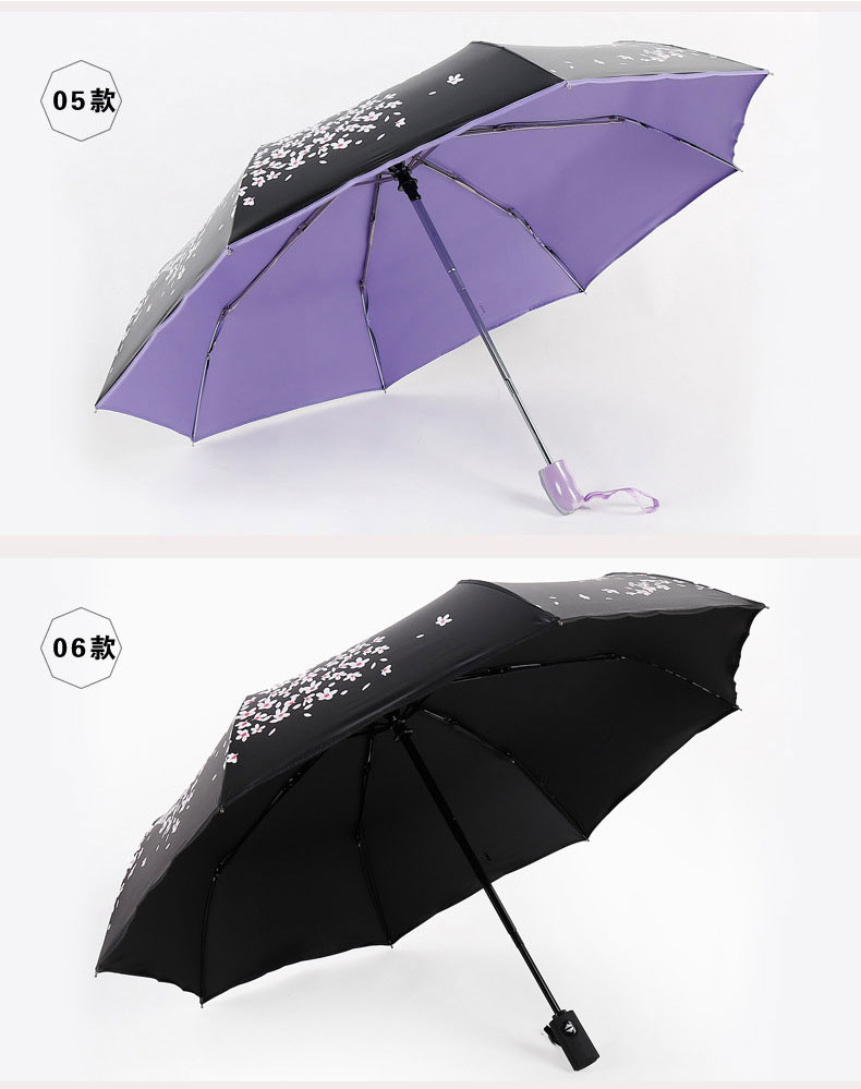 紫色黑色全自动樱花彩胶防晒折叠伞