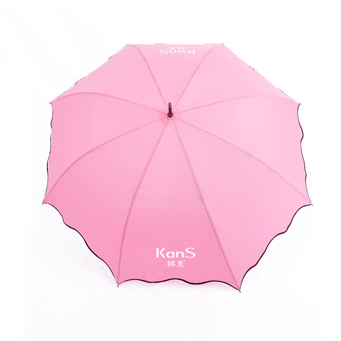 粉红色21寸化妆品直杆广告伞顶部展示