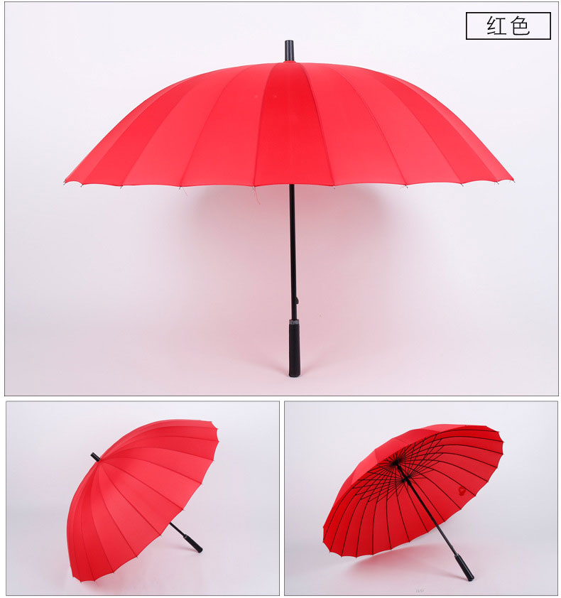 红色的24k纯色防风直杆伞产品展示