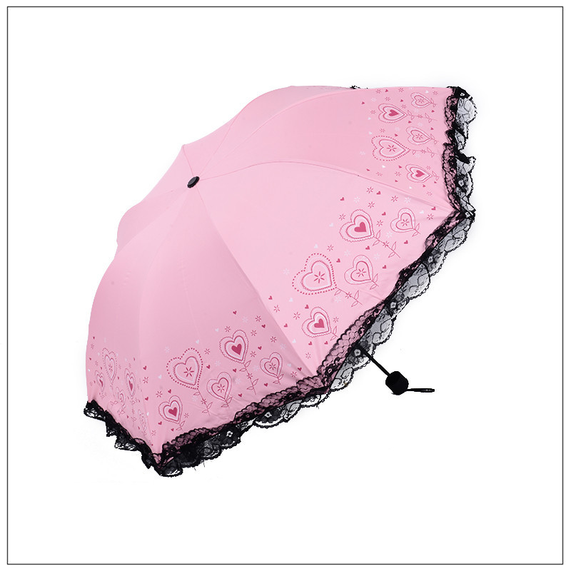 粉红色蕾丝花边防晒折叠伞