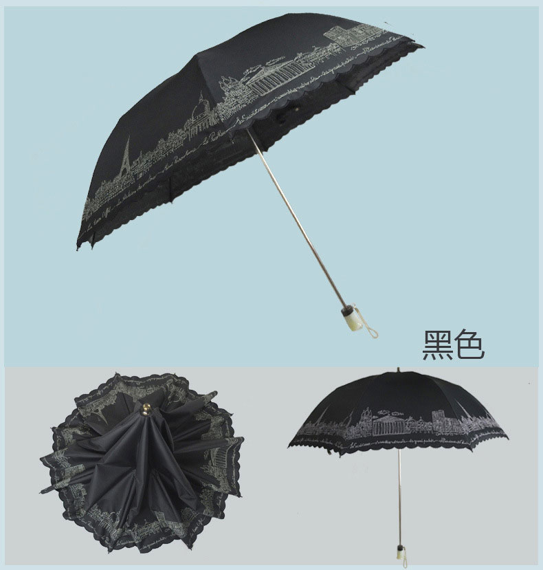 黑色的巴黎铁塔防晒折叠伞产品展示