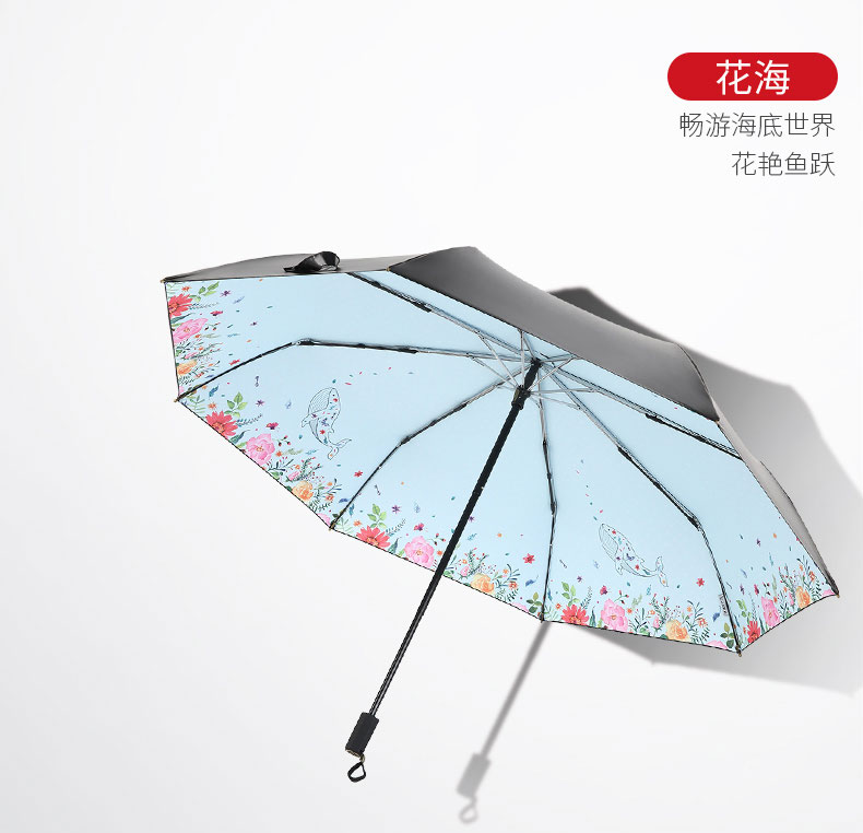 创意小清新防晒折叠伞内层的花海图案