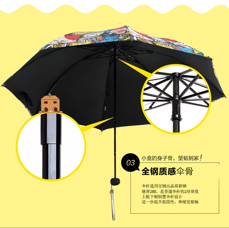 22寸创意盒子黑胶防晒折叠伞全钢伞架