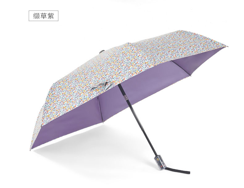 紫色款式全自动花海彩胶防晒折叠伞