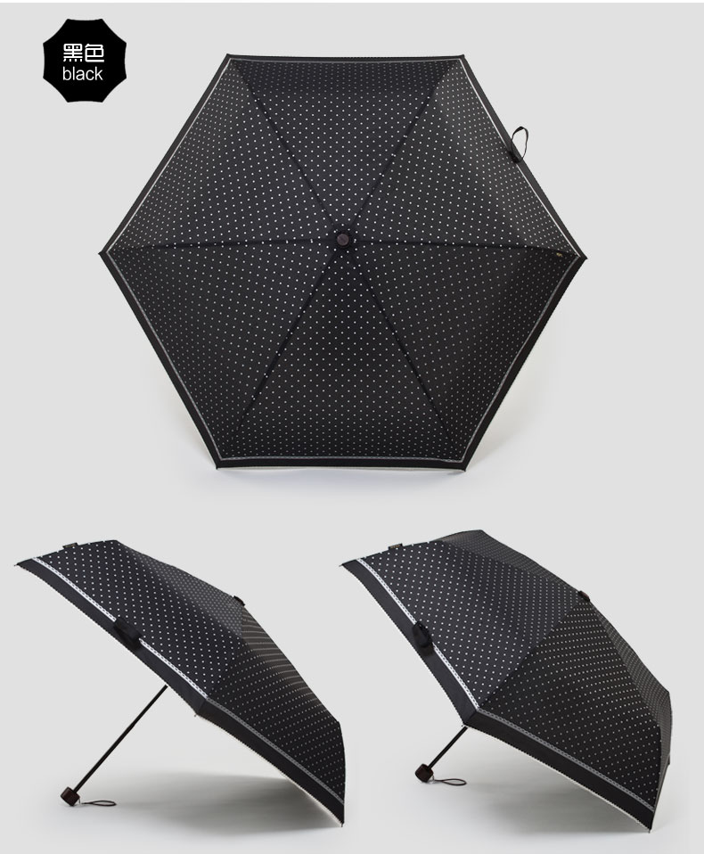 黑色款式的三折清新超轻折叠伞展示