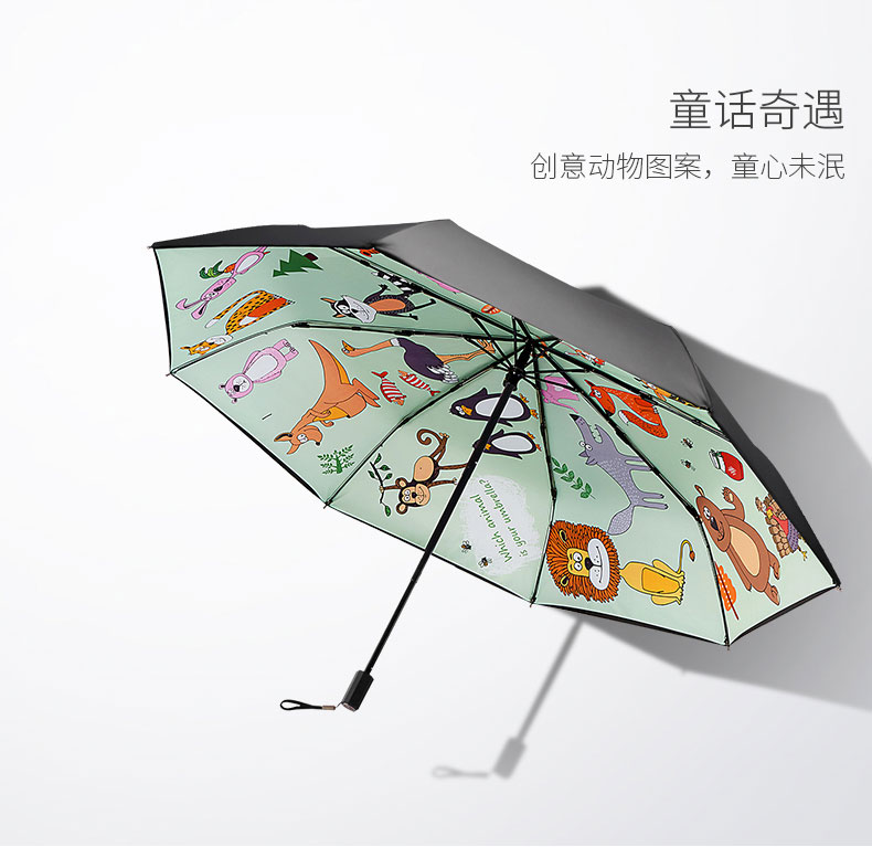 创意小清新防晒折叠伞内层的童话奇遇图案
