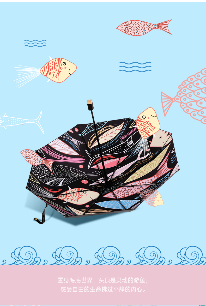 创意海底世界防晒折叠伞伞内图案展示