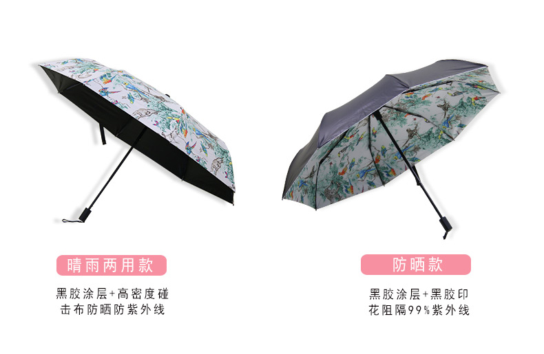 晴雨款和防晒款的原始森林创意防晒折叠伞