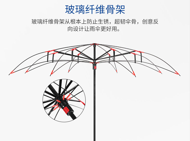 23寸防风直杆反向伞玻璃纤维伞骨架