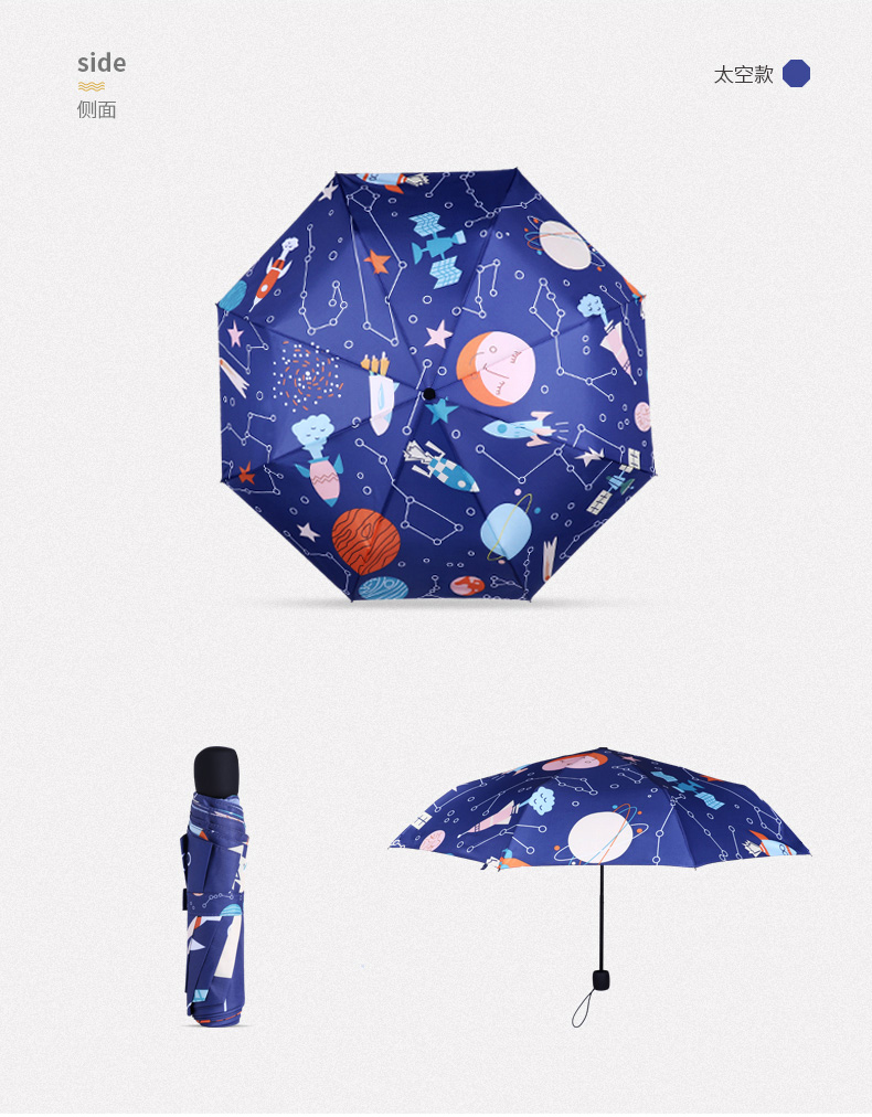太空款的卡通小清新女士防晒折叠伞展示