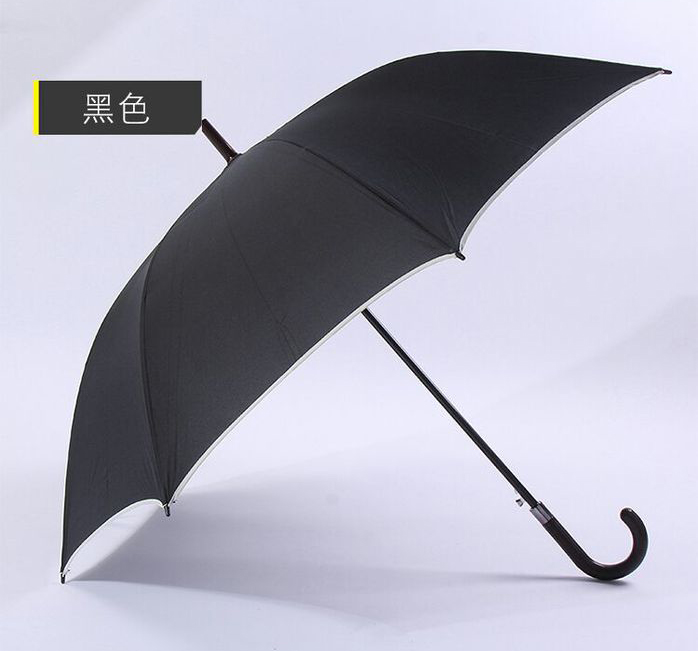黑色款式23寸纯色防风直杆伞侧面展示